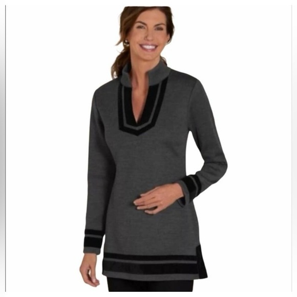 Soft Surroundings Runway Tunic Sweater Plus Size 3X Gray Wool Black Velvet Trim - Picture 9 of 9